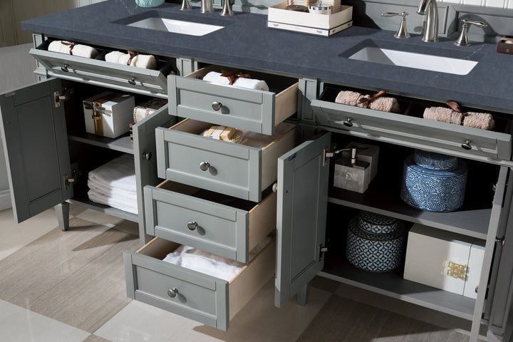 Brittany 72" Double Vanity, Urban Gray w/ 3 CM Charcoal Soapstone Silestone Top