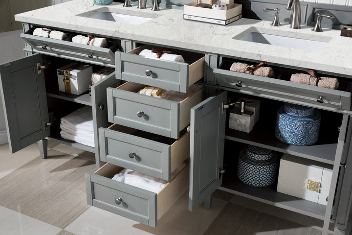 Brittany 72" Double Vanity, Urban Gray w/ 3 CM Eternal Jasmine Pearl Silestone Top