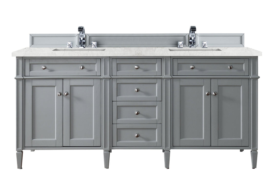 Brittany 72" Double Vanity, Urban Gray w/ 3 CM Eternal Jasmine Pearl Silestone Top