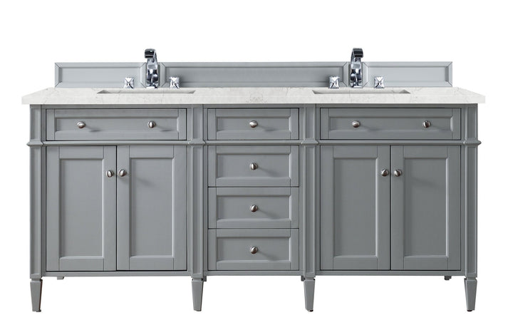 Brittany 72" Double Vanity, Urban Gray w/ 3 CM Eternal Jasmine Pearl Silestone Top w/FreePower Wireless Charger