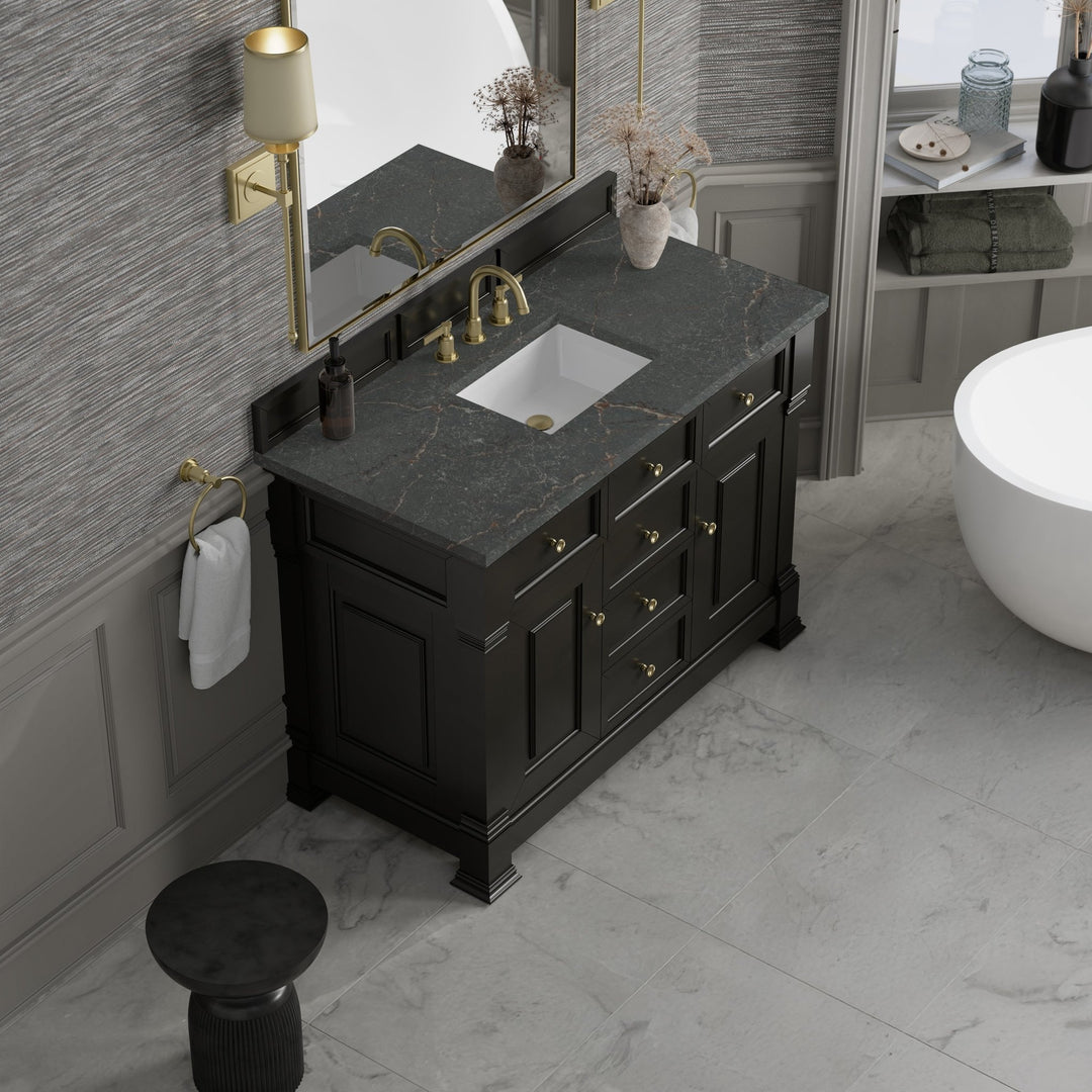 Brookfield 48" Single Vanity, Black Onyx w/ 3 CM Parisien Bleu Silestone Top w/ FreePower Wireless Charger