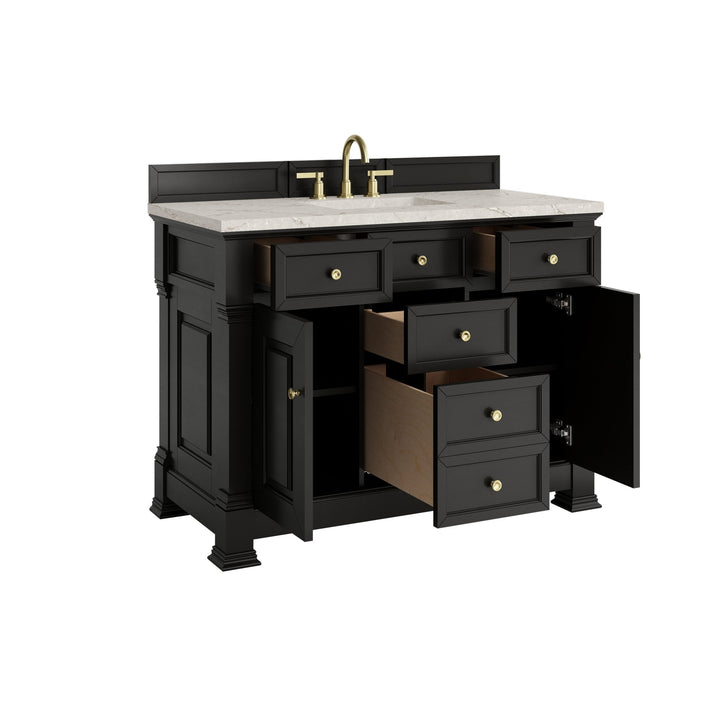 Brookfield 48" Single Vanity, Black Onyx w/ 3 CM Victorian Silver Silestone Top w/ FreePower Wireless Charger