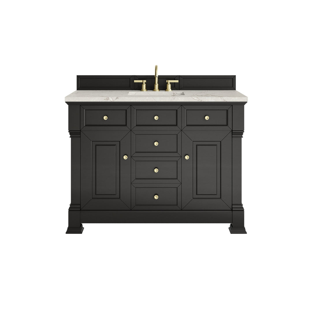 Brookfield 48" Single Vanity, Black Onyx w/ 3 CM Victorian Silver Silestone Top w/ FreePower Wireless Charger
