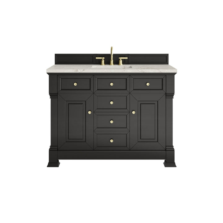 Brookfield 48" Single Vanity, Black Onyx w/ 3 CM Victorian Silver Silestone Top w/ FreePower Wireless Charger