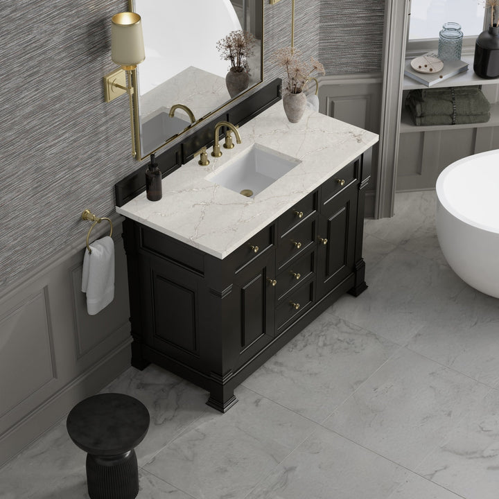 Brookfield 48" Single Vanity, Black Onyx w/ 3 CM Victorian Silver Silestone Top w/ FreePower Wireless Charger