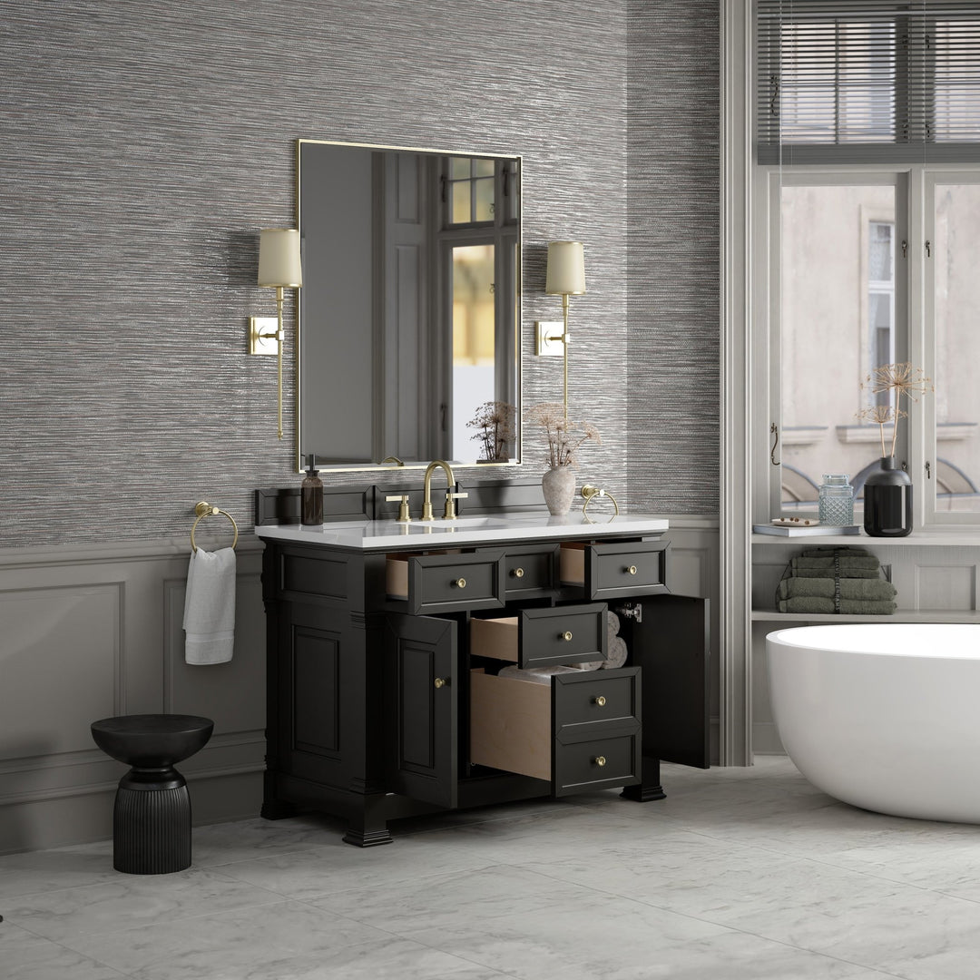 Brookfield 48" Single Vanity, Black Onyx,  w/ 3 CM White Zeus Silestone® Top