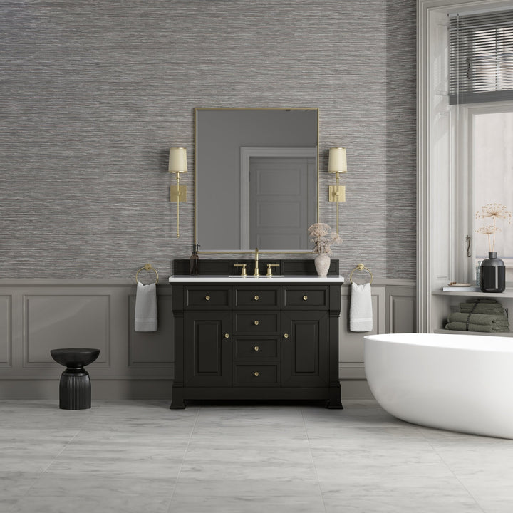 Brookfield 48" Single Vanity, Black Onyx,  w/ 3 CM White Zeus Silestone® Top