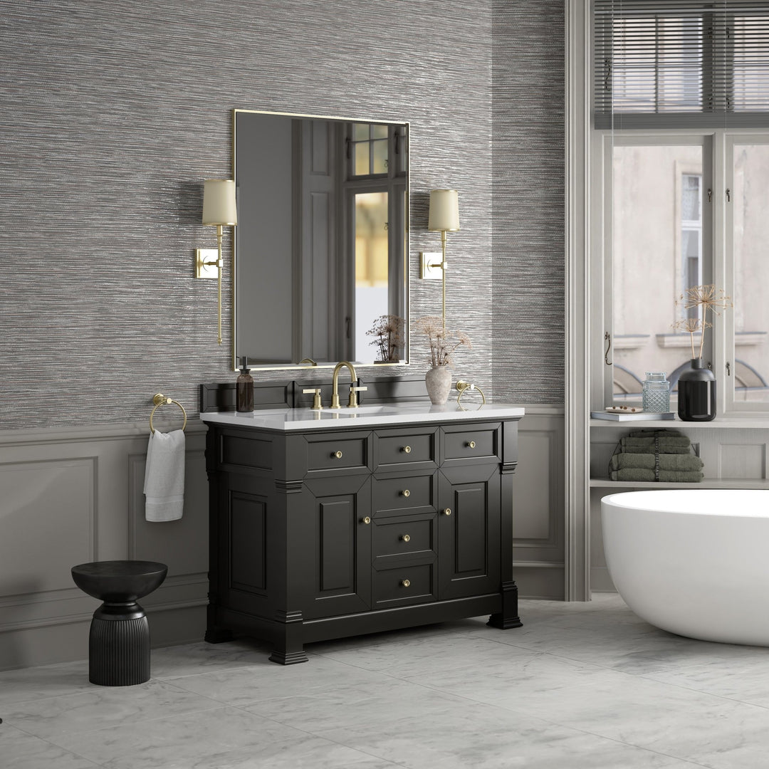 Brookfield 48" Single Vanity, Black Onyx,  w/ 3 CM White Zeus Silestone® Top