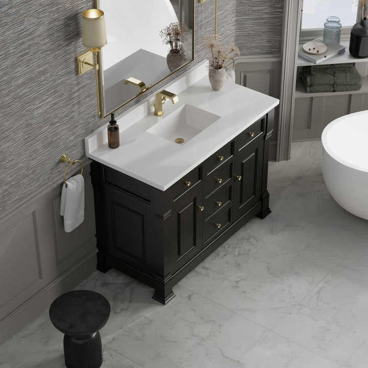 Brookfield 48" Single Vanity, Black Onyx w/ Single Hole 3 CM White Zeus Silestone® Top & Backsplash