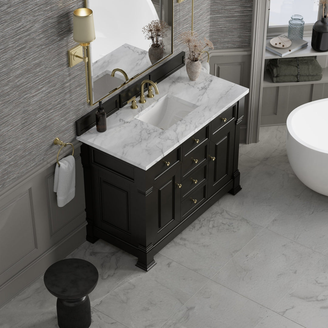 Brookfield 48" Single Vanity, Black Onyx w/3 CM Carrara White Marble Top