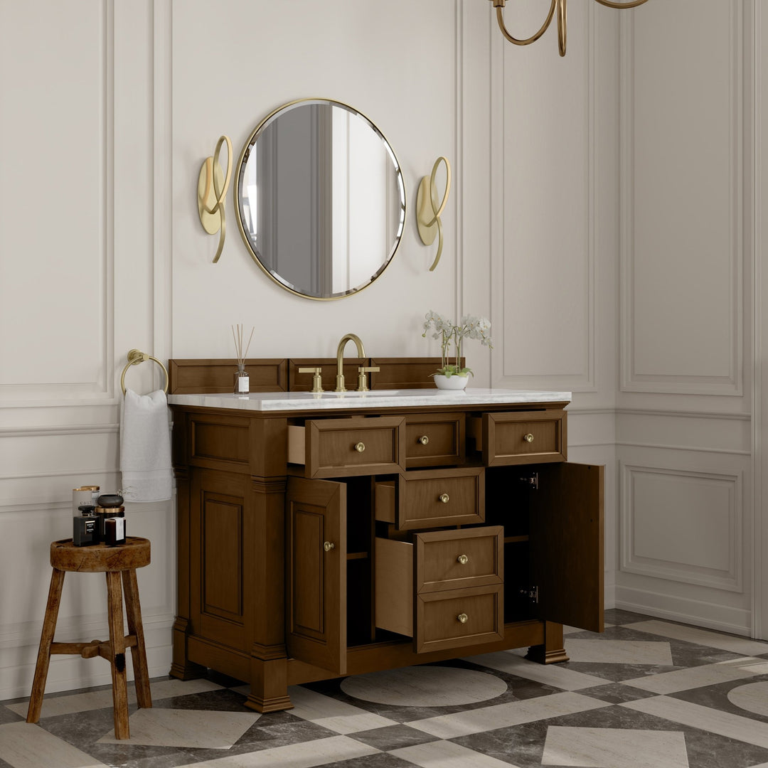 Brookfield 48" Single Vanity, Honey Oak w/ 3 CM Arctic Fall Solid Surface Top