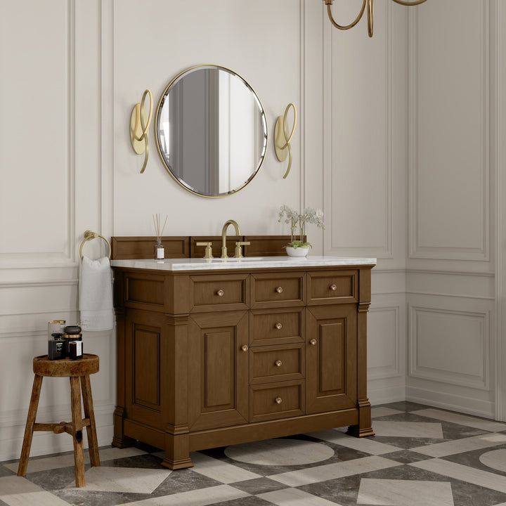 Brookfield 48" Single Vanity, Honey Oak w/ 3 CM Arctic Fall Solid Surface Top