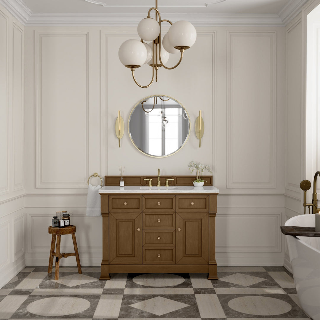 Brookfield 48" Single Vanity, Honey Oak w/ 3 CM Arctic Fall Solid Surface Top