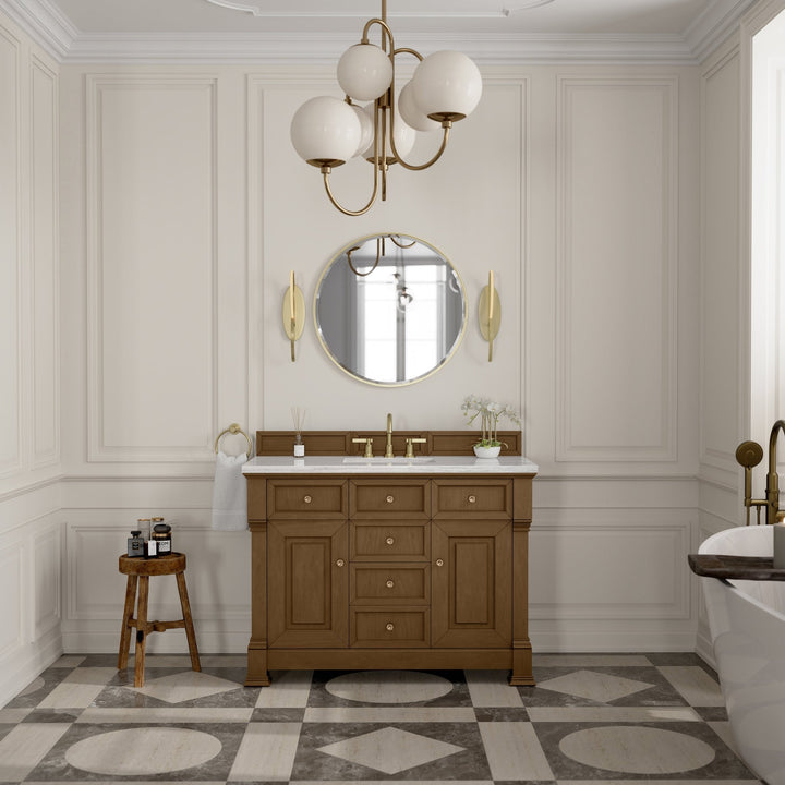 Brookfield 48" Single Vanity, Honey Oak w/ 3 CM Arctic Fall Solid Surface Top