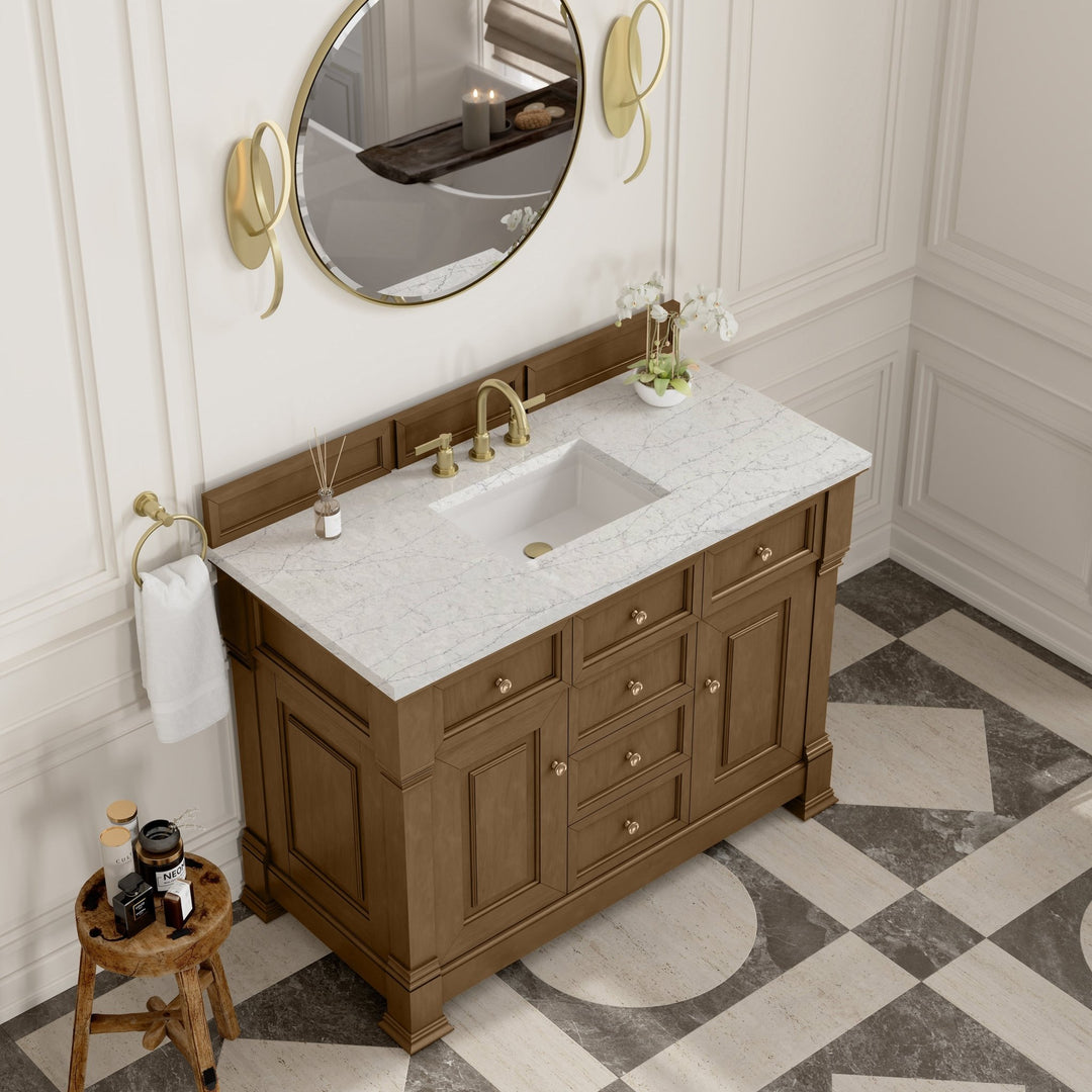 Brookfield 48" Single Vanity, Honey Oak w/ 3 CM Eternal Jasmine Pearl Silestone® Top