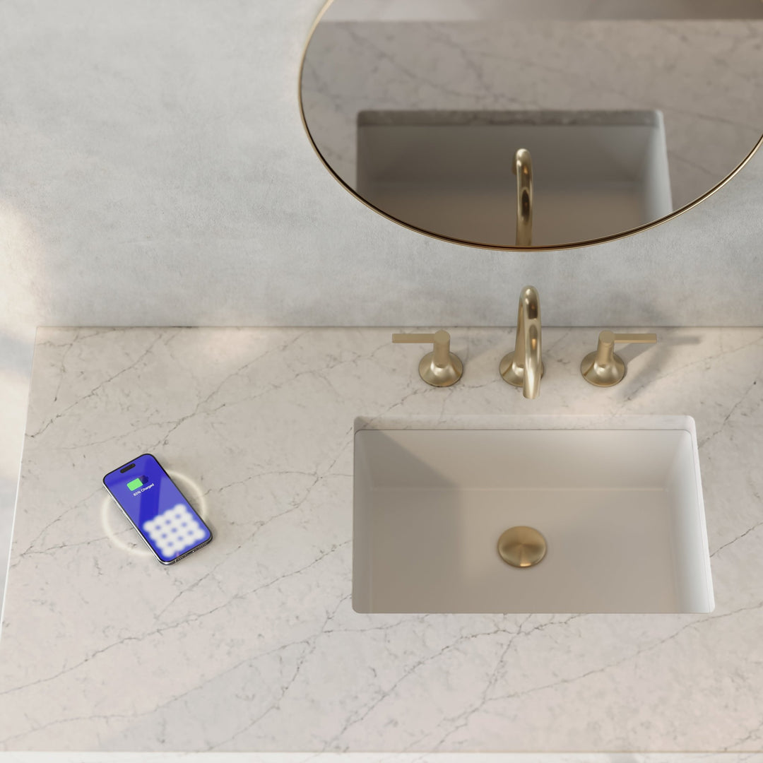 Brookfield 48" Single Vanity, Honey Oak w/ 3 CM Eternal Jasmine Pearl Silestone Top w/ FreePower Wireless Charger