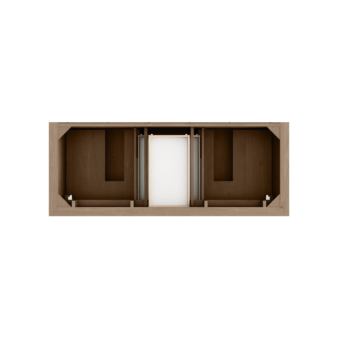 Brookfield 60" Double Vanity, Pecan w/3 CM Carrara White Marble Top
