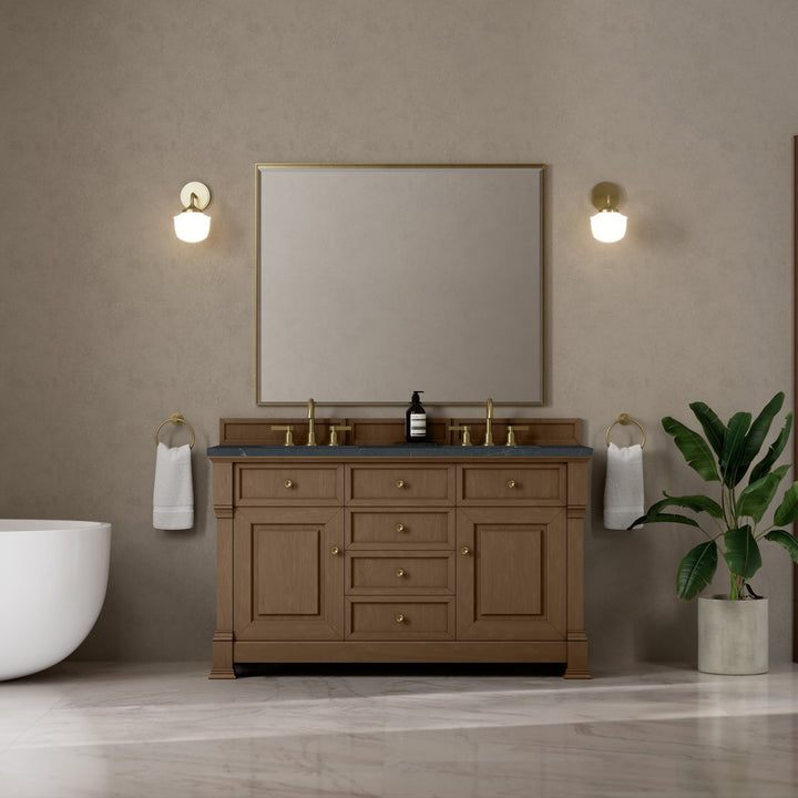Brookfield 60" Double Vanity, Pecan w/3 CM Charcoal Soapstone Silestone® Top