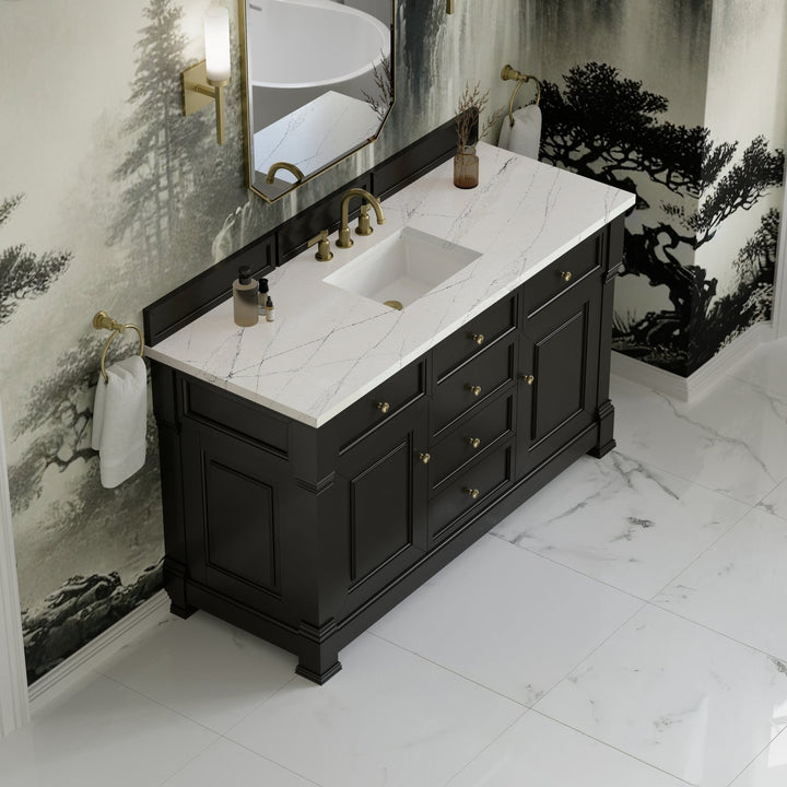 Brookfield 60" Single Vanity, Black Onyx w/ 3 CM Ethereal Noctis Silestone® Top