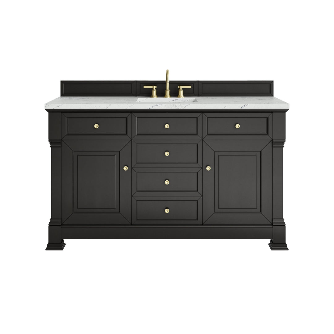 Brookfield 60" Single Vanity, Black Onyx w/ 3 CM Ethereal Noctis Silestone Top w/ FreePower Wireless Charger