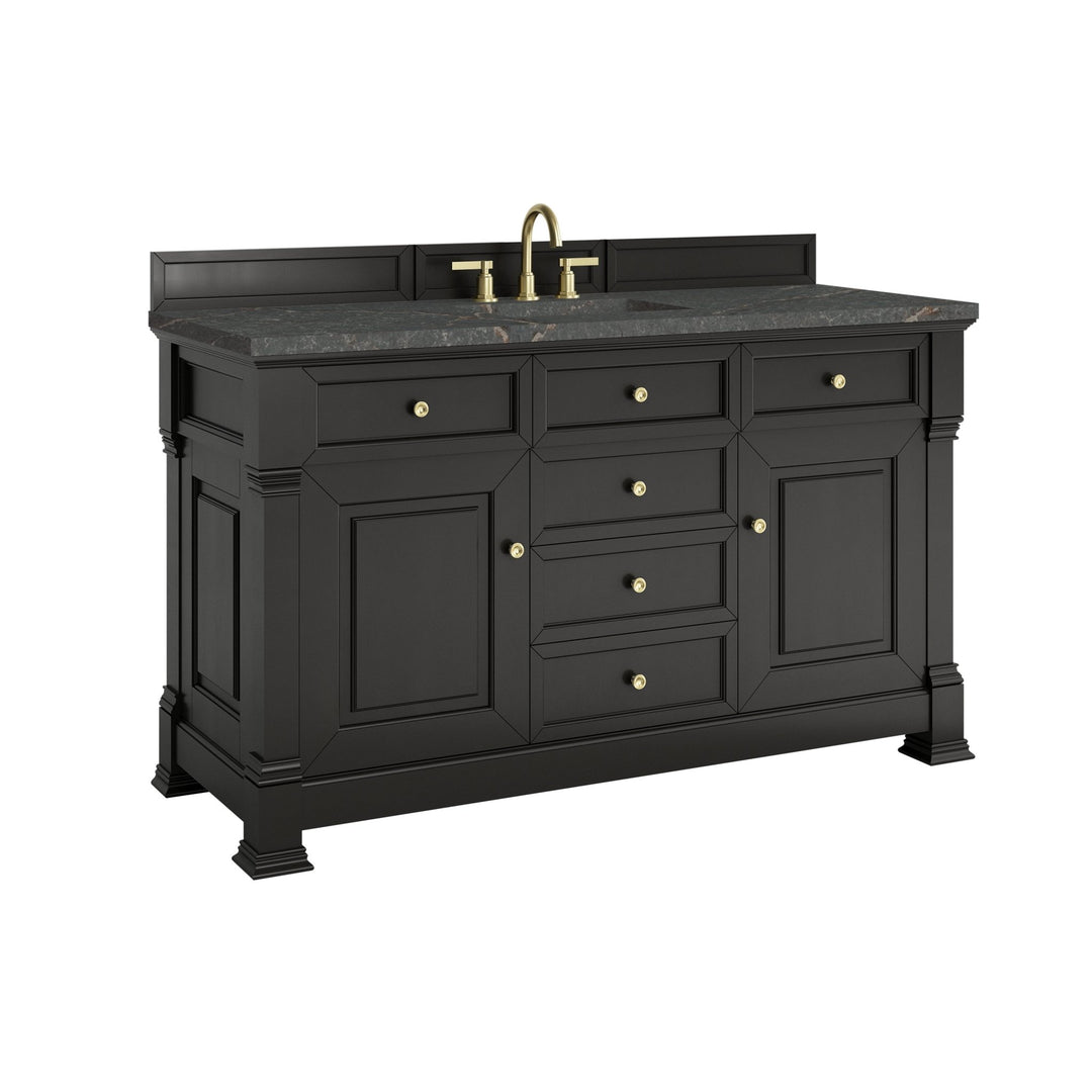 Brookfield 60" Single Vanity, Black Onyx w/ 3 CM Parisien Bleu Silestone® Top
