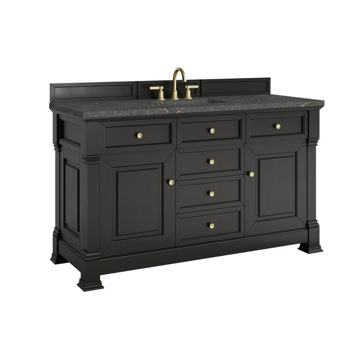 Brookfield 60" Single Vanity, Black Onyx w/ 3 CM Parisien Bleu Silestone® Top