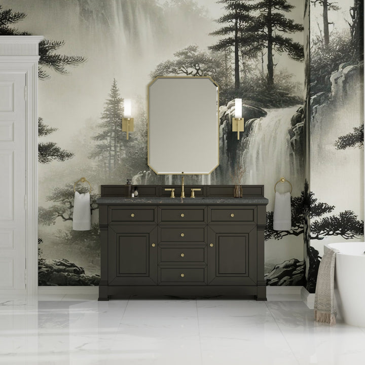 Brookfield 60" Single Vanity, Black Onyx w/ 3 CM Parisien Bleu Silestone® Top