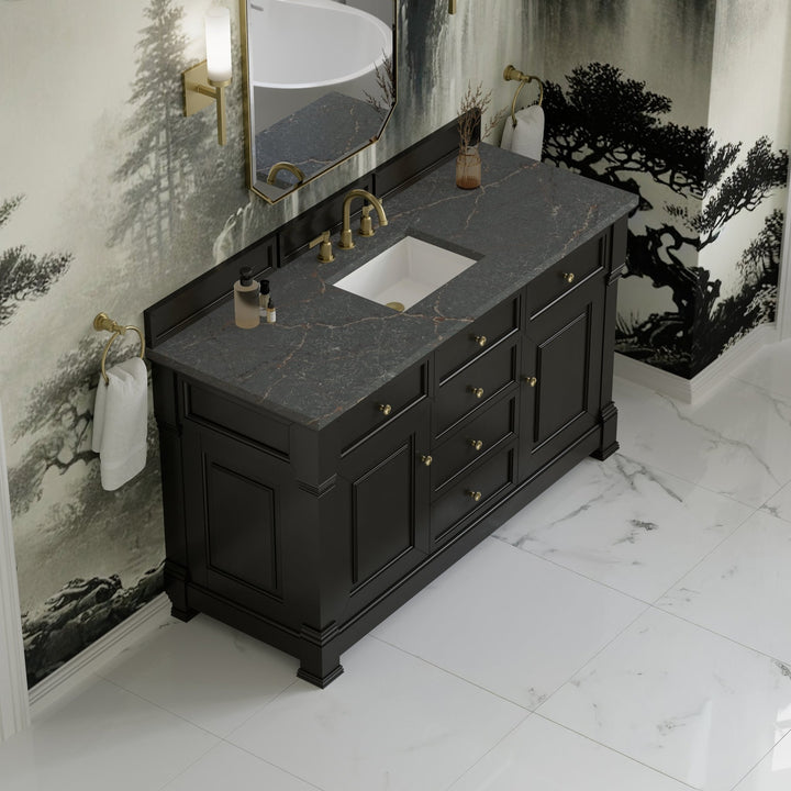 Brookfield 60" Single Vanity, Black Onyx w/ 3 CM Parisien Bleu Silestone® Top