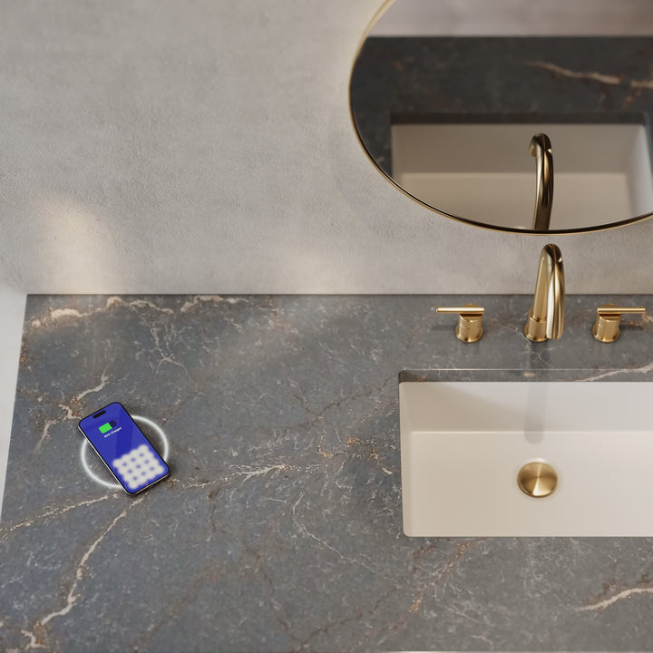 Brookfield 60" Single Vanity, Black Onyx w/ 3 CM Parisien Bleu Silestone Top w/ FreePower Wireless Charger