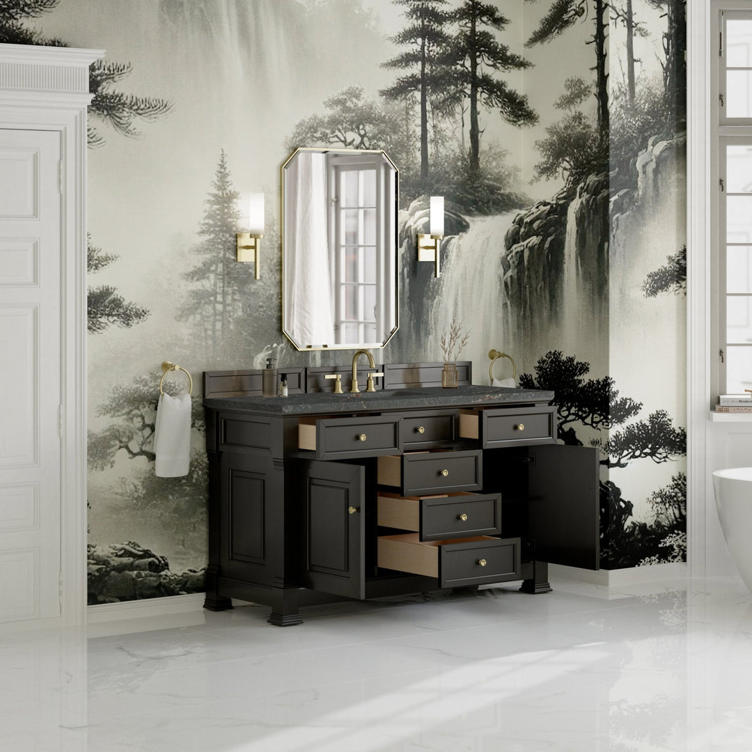 Brookfield 60" Single Vanity, Black Onyx w/ 3 CM Parisien Bleu Silestone Top w/ FreePower Wireless Charger