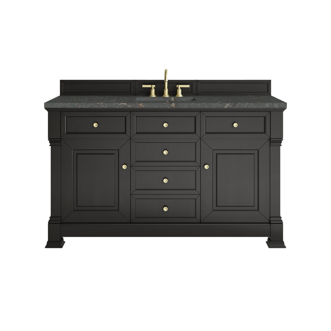 Brookfield 60" Single Vanity, Black Onyx w/ 3 CM Parisien Bleu Silestone Top w/ FreePower Wireless Charger