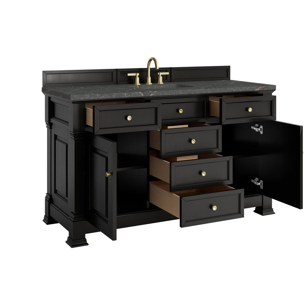 Brookfield 60" Single Vanity, Black Onyx w/ 3 CM Parisien Bleu Silestone Top w/ FreePower Wireless Charger