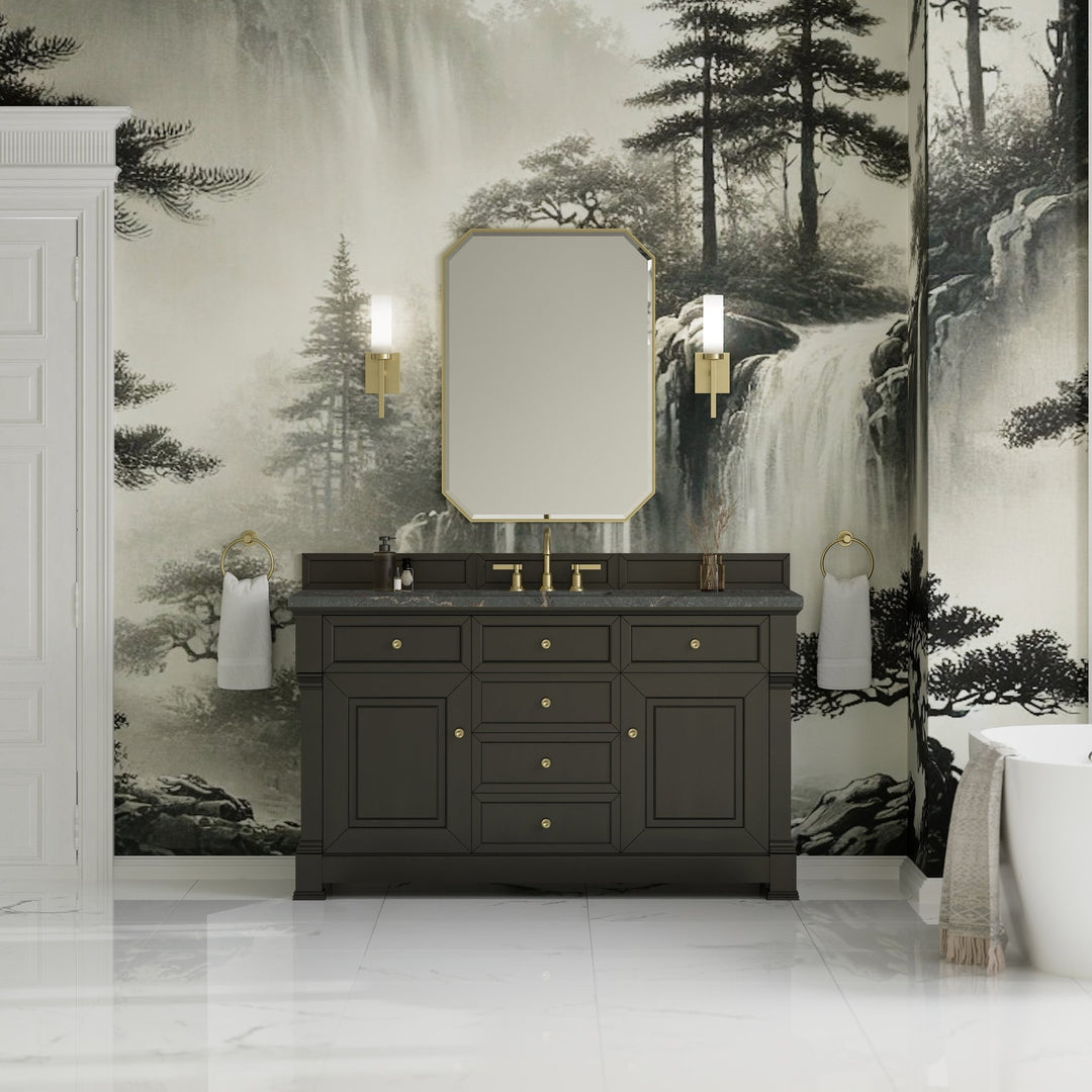Brookfield 60" Single Vanity, Black Onyx w/ 3 CM Parisien Bleu Silestone Top w/ FreePower Wireless Charger
