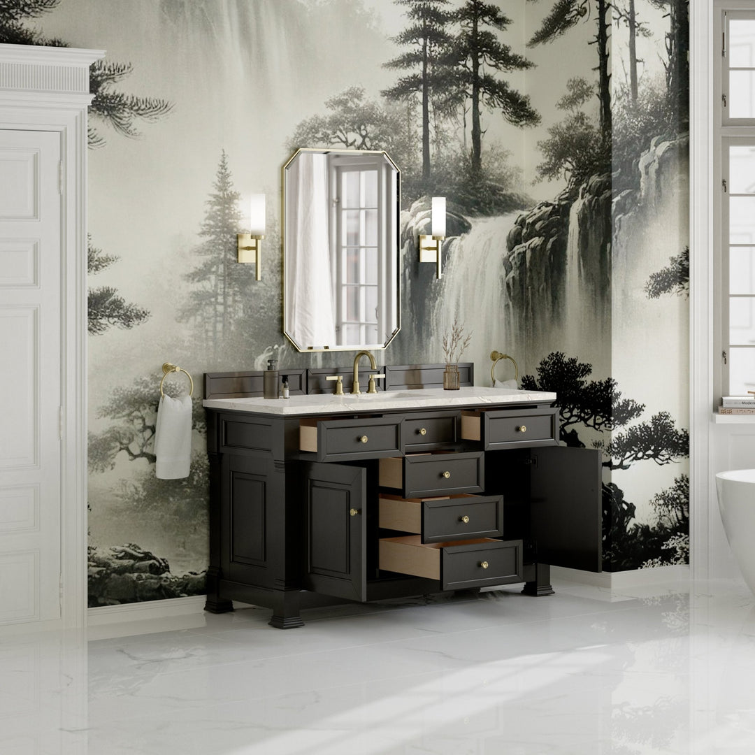 Brookfield 60" Single Vanity, Black Onyx w/ 3 CM Victorian Silver Silestone® Top