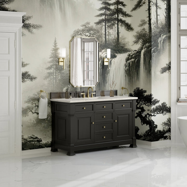 Brookfield 60" Single Vanity, Black Onyx w/ 3 CM Victorian Silver Silestone® Top