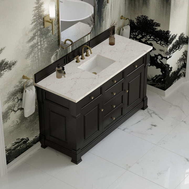 Brookfield 60" Single Vanity, Black Onyx w/ 3 CM Victorian Silver Silestone® Top