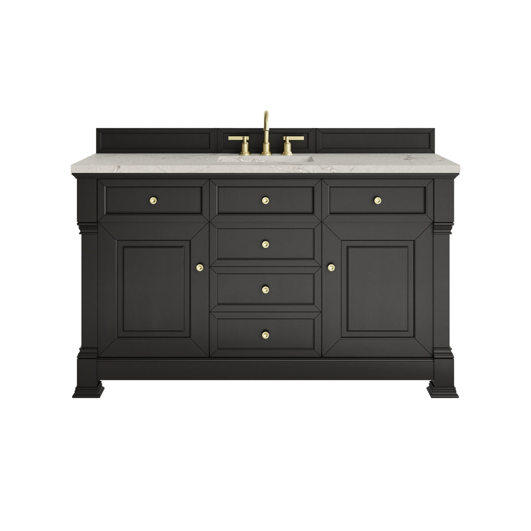 Brookfield 60" Single Vanity, Black Onyx w/ 3 CM Victorian Silver Silestone® Top