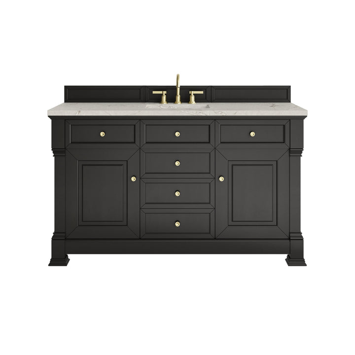 Brookfield 60" Single Vanity, Black Onyx w/ 3 CM Victorian Silver Silestone® Top