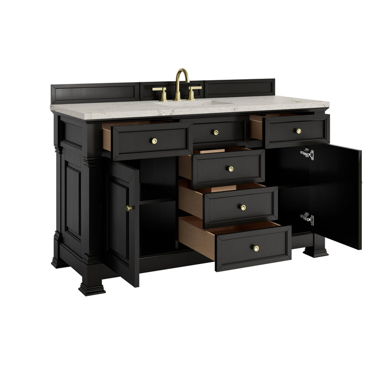 Brookfield 60" Single Vanity, Black Onyx w/ 3 CM Victorian Silver Silestone Top w/ FreePower Wireless Charger