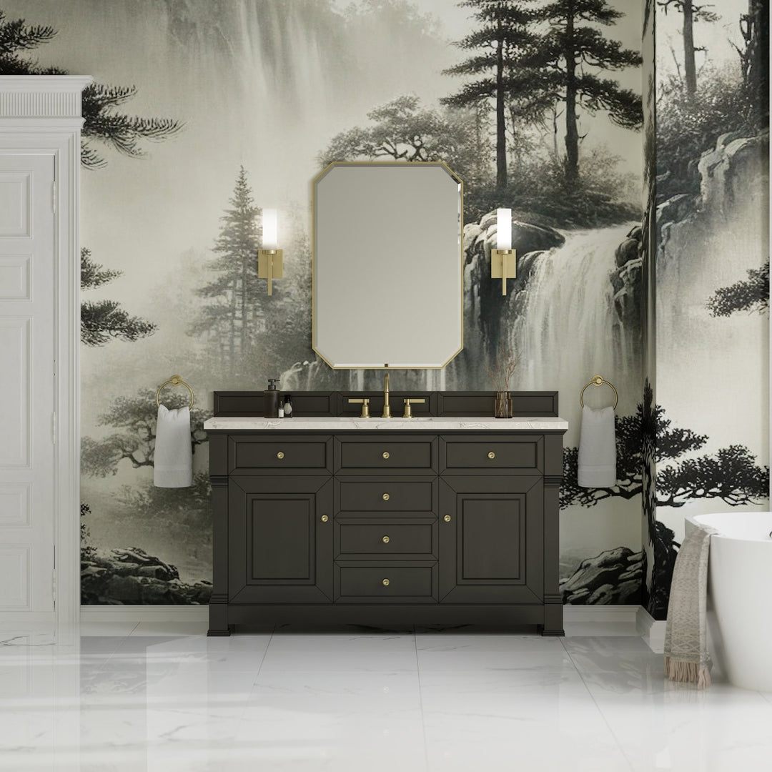 Brookfield 60" Single Vanity, Black Onyx w/ 3 CM Victorian Silver Silestone Top w/ FreePower Wireless Charger