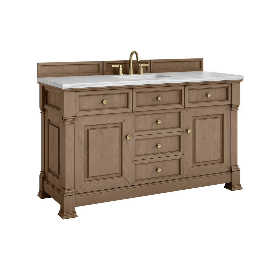 Brookfield 60" Single Vanity, Pecan w/ 3 CM Arctic Fall Solid Surface Top