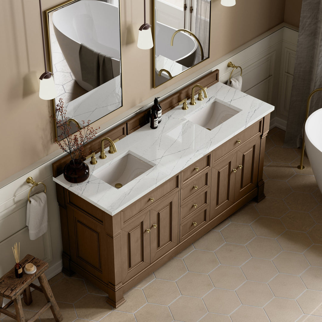 Brookfield 72" Double Vanity, Pecan w/ 3 CM Ethereal Noctis Silestone® Top