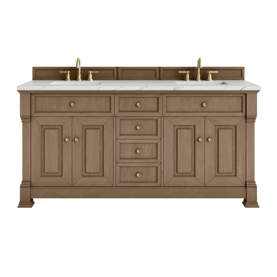 Brookfield 72" Double Vanity, Pecan w/ 3 CM Ethereal Noctis Silestone® Top