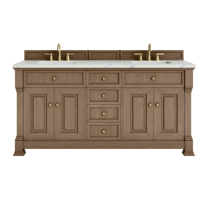 Brookfield 72" Double Vanity, Pecan w/ 3 CM Ethereal Noctis Silestone® Top