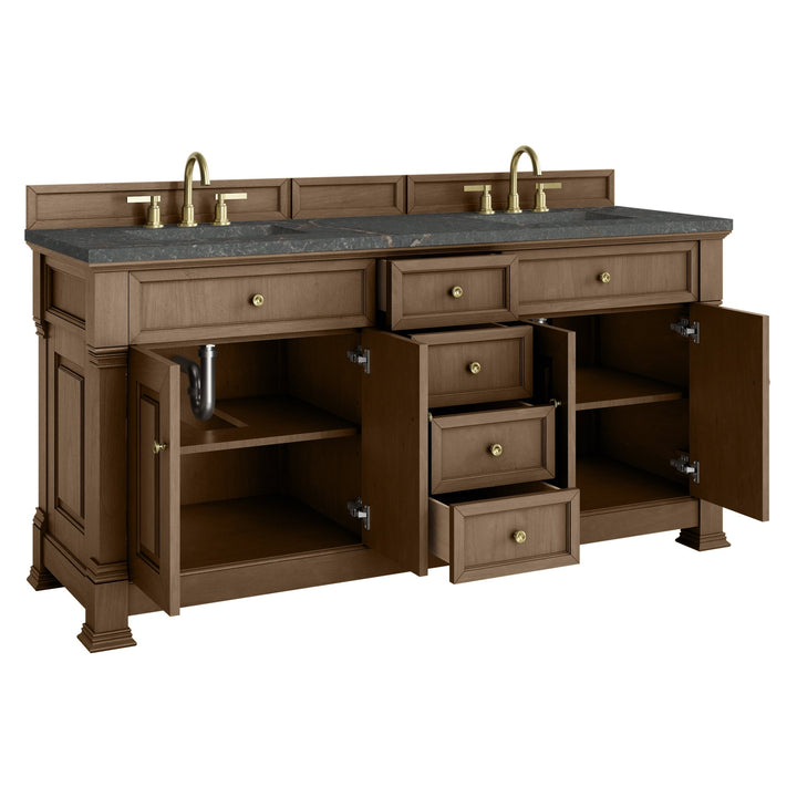 Brookfield 72" Double Vanity, Pecan w/ 3 CM Parisien Bleu Silestone® Top