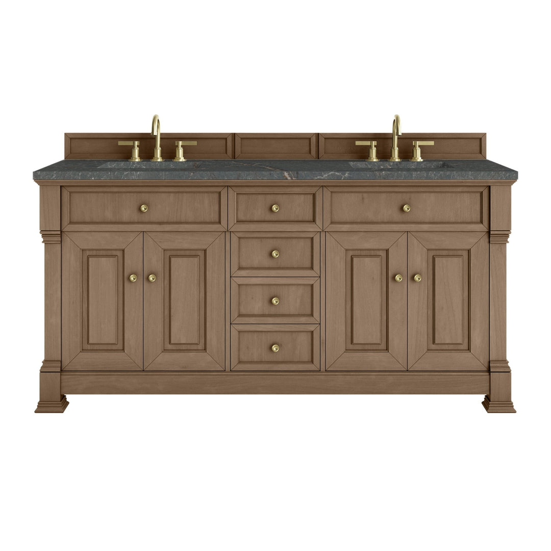 Brookfield 72" Double Vanity, Pecan w/ 3 CM Parisien Bleu Silestone® Top