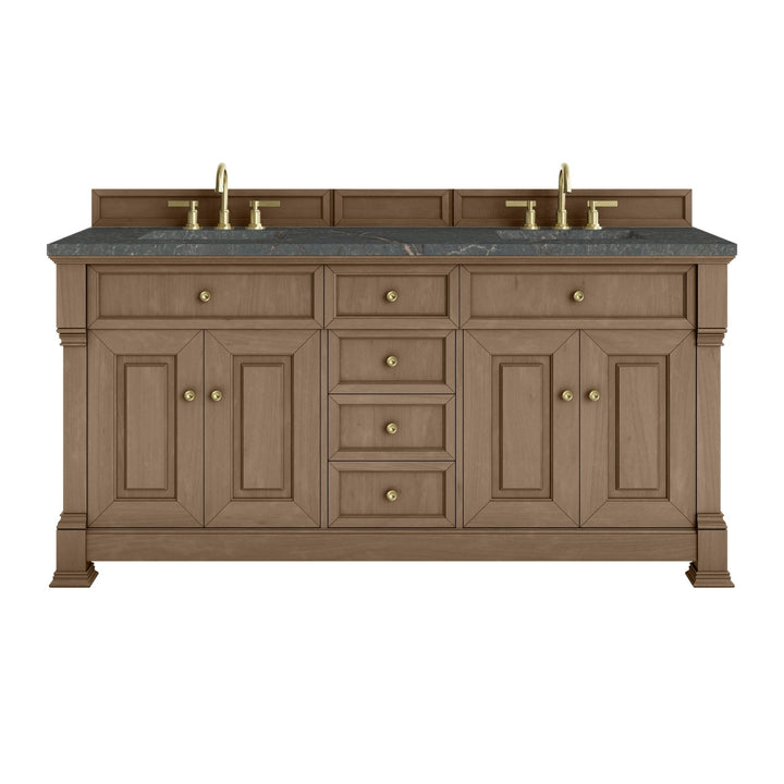 Brookfield 72" Double Vanity, Pecan w/ 3 CM Parisien Bleu Silestone® Top
