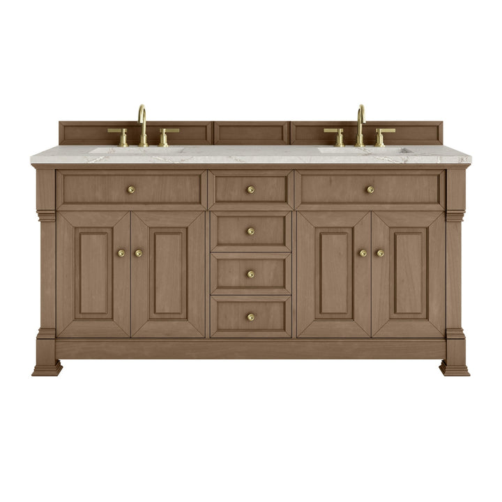 Brookfield 72" Double Vanity, Pecan w/ 3 CM Victorian Silver  Silestone® Top