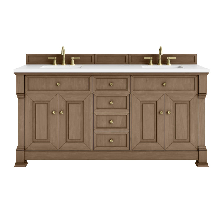 Brookfield 72" Double Vanity, Pecan w/ 3 CM White Zeus Silestone® Top