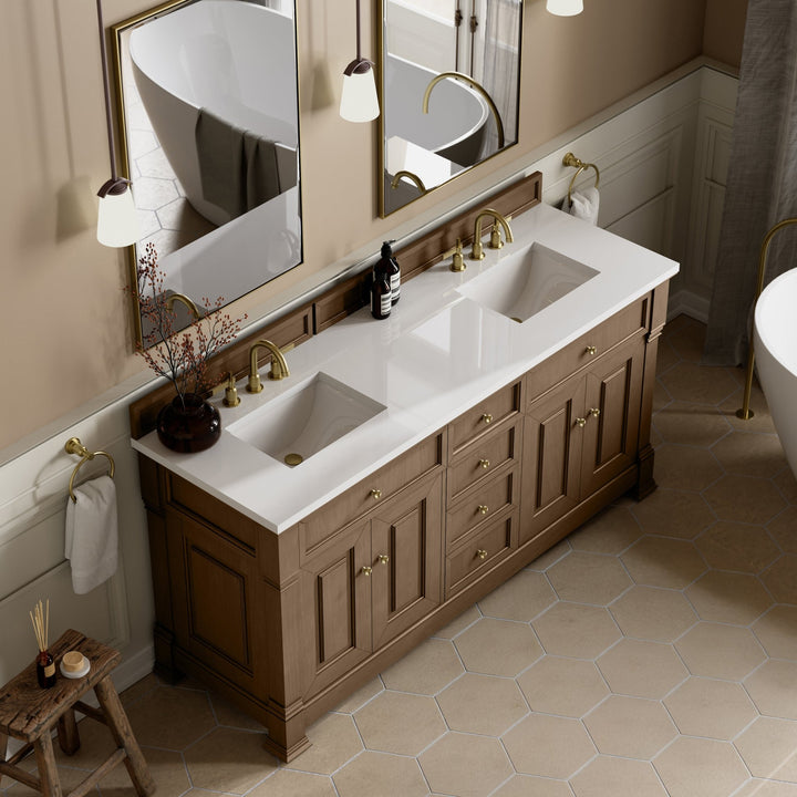 Brookfield 72" Double Vanity, Pecan w/ 3 CM White Zeus Silestone® Top